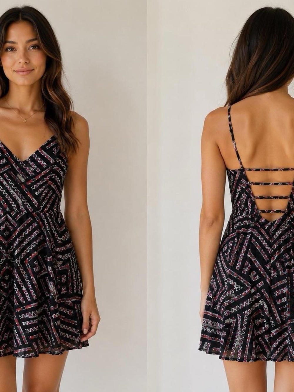 Fire Los Angeles Black & Pink Strappy V-Neck Mini Dress​